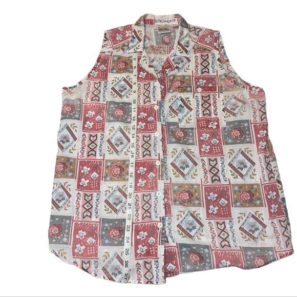 Vintage Pearl River Floral Button Down Sleeveless Collared Grandma Top Prairie - Picture 9 of 11